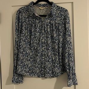 Boden blue and white floral soft cotton button-down shirt, size 14